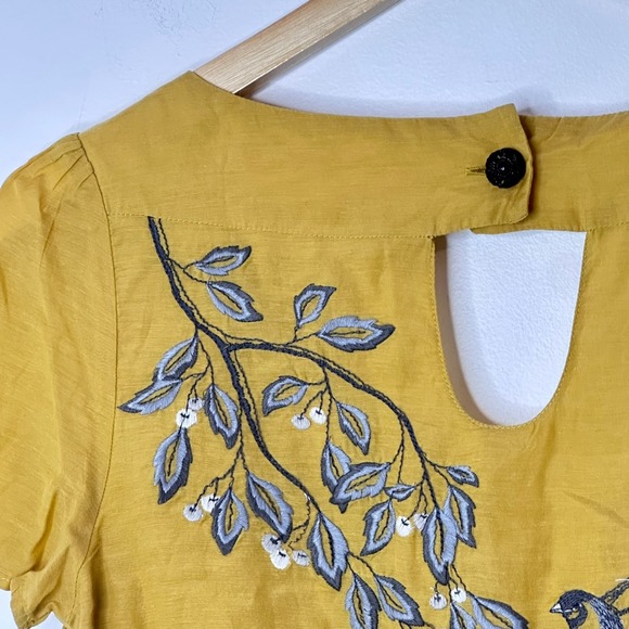 Floreat Embroidered Bird Branch Yellow Black‎ Wrap Waist Top Size 6 - Picture 9 of 11